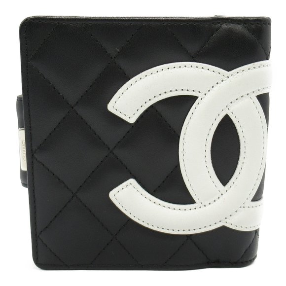 CHANEL Cambon Wallet Bi-fold Black White Leather - Picture 2 of 11